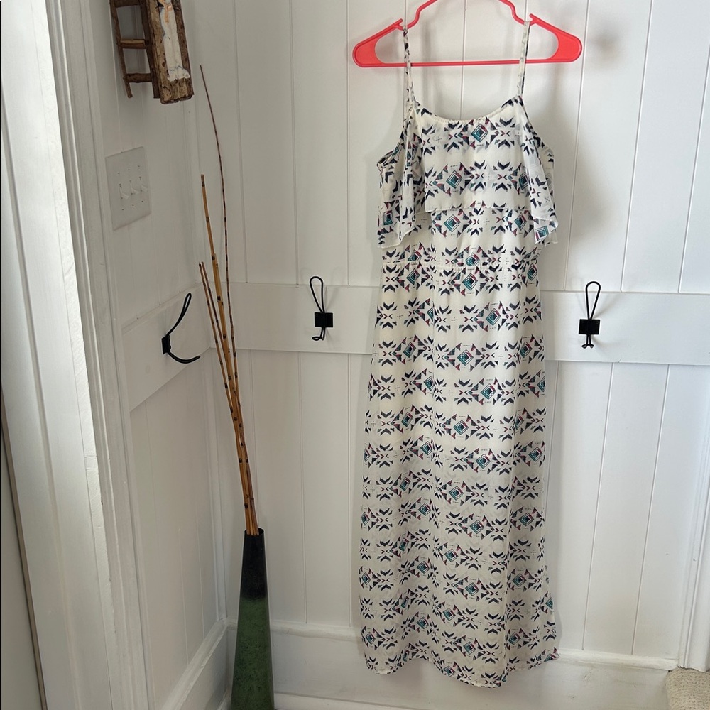 Indulge White and Blue Patterned Maxi Dress
